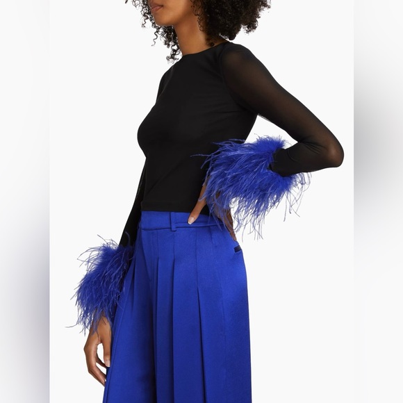 Alice + Olivia Delaina Feather-Trimmed Mesh Top - Picture 3 of 16